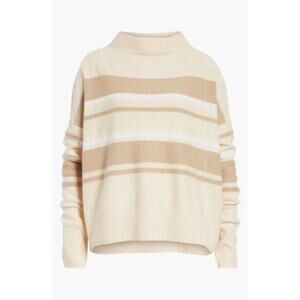 VINCE 100% Cashmere Luxury Ombre Stripe Mock Neck Sweater in Cream/Camel Size M